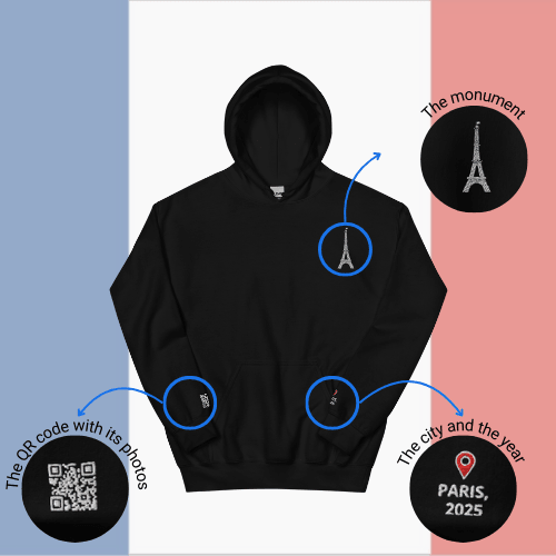 🌐 QR Hoodie - Capitals of The World (Paris) Wearing Memory