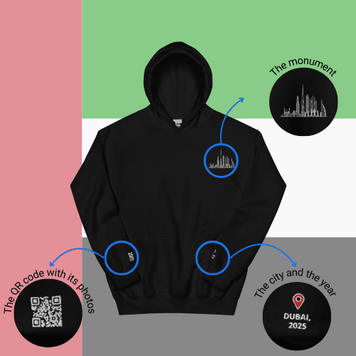 🌐 QR Hoodie - Capitals of The World (Dubai) Wearing Memory