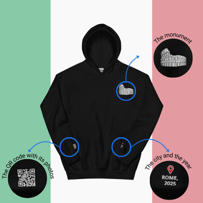 🌐 QR Hoodie - Capitals of The World (Rome) Wearing Memory