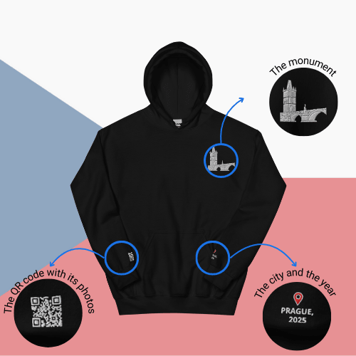 🌐 QR Hoodie - Capitals of The World (Prague) Wearing Memory