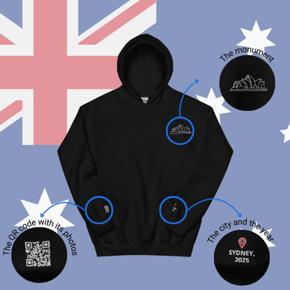 🌐QR Hoodie - Capitals of The World (Sydney) Wearing Memory