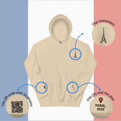 🌐 QR Hoodie - Capitals of The World (Paris) Wearing Memory