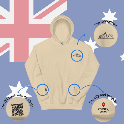 🌐QR Hoodie - Capitals of The World (Sydney) Wearing Memory