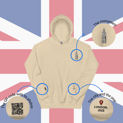 🌐 QR Hoodie - Capitals of The World (London) Wearing Memory