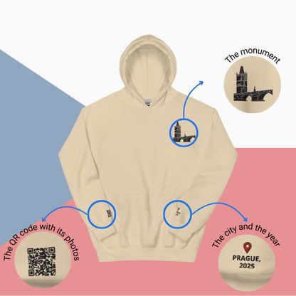 🌐 QR Hoodie - Capitals of The World (Prague) Wearing Memory