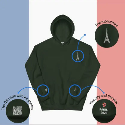 🌐 QR Hoodie - Capitals of The World (Paris) Wearing Memory