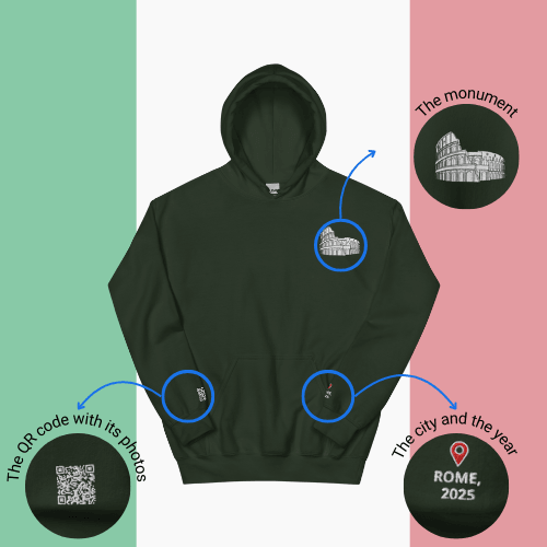 🌐 QR Hoodie - Capitals of The World (Rome) Wearing Memory