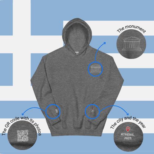 🌐 QR Hoodie - Capitals of The World (Athens) Wearing Memory