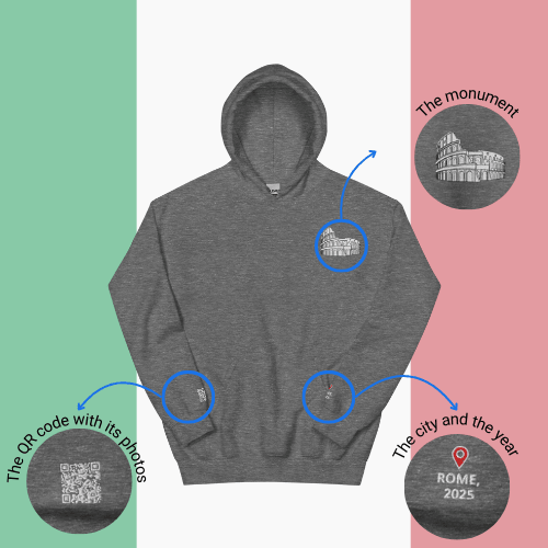 🌐 QR Hoodie - Capitals of The World (Rome) Wearing Memory