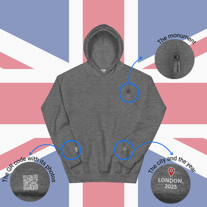 🌐 QR Hoodie - Capitals of The World (London) Wearing Memory