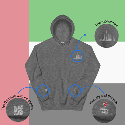 🌐 QR Hoodie - Capitals of The World (Dubai) Wearing Memory