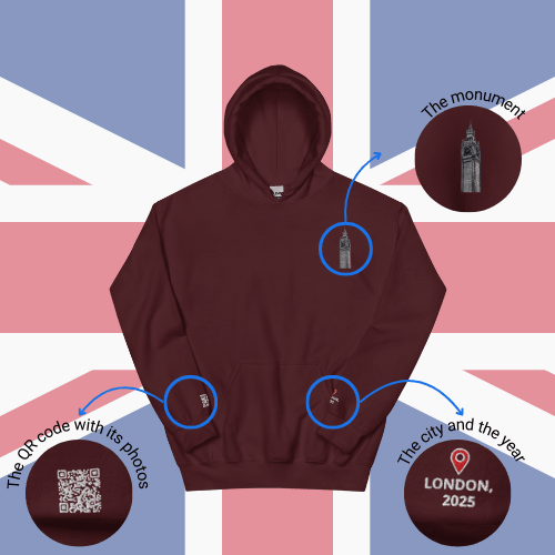 🌐 QR Hoodie - Capitals of The World (London) Wearing Memory