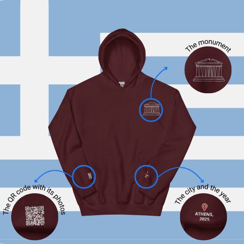 🌐 QR Hoodie - Capitals of The World (Athens) Wearing Memory