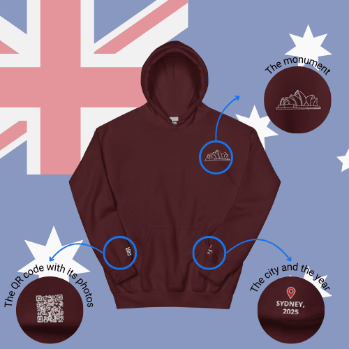 🌐QR Hoodie - Capitals of The World (Sydney) Wearing Memory