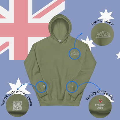 🌐QR Hoodie - Capitals of The World (Sydney) Wearing Memory