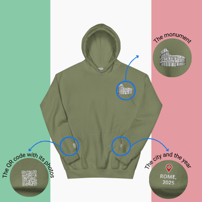 🌐 QR Hoodie - Capitals of The World (Rome) Wearing Memory