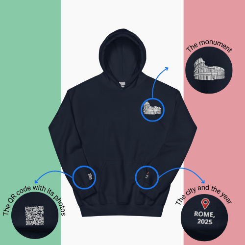 🌐 QR Hoodie - Capitals of The World (Rome) Wearing Memory