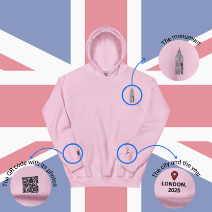 🌐 QR Hoodie - Capitals of The World (London) Wearing Memory