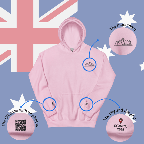 🌐QR Hoodie - Capitals of The World (Sydney) Wearing Memory