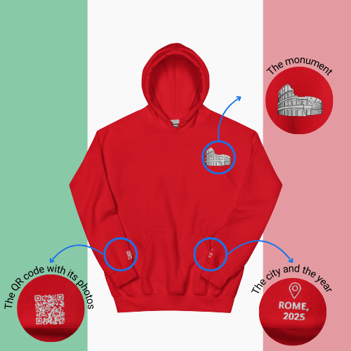 🌐 QR Hoodie - Capitals of The World (Rome) Wearing Memory