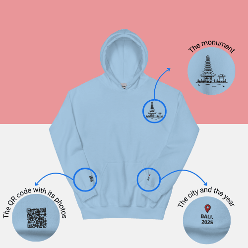 🌐 QR Hoodie - Capitals of The World (Bali) Wearing Memory