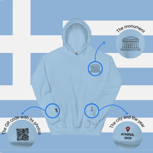 🌐 QR Hoodie - Capitals of The World (Athens) Wearing Memory