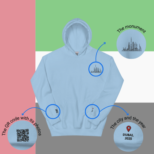 🌐 QR Hoodie - Capitals of The World (Dubai) Wearing Memory