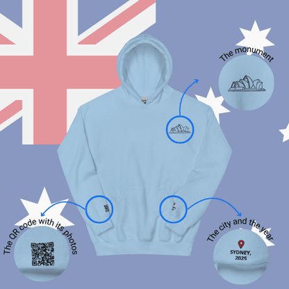 🌐QR Hoodie - Capitals of The World (Sydney) Wearing Memory