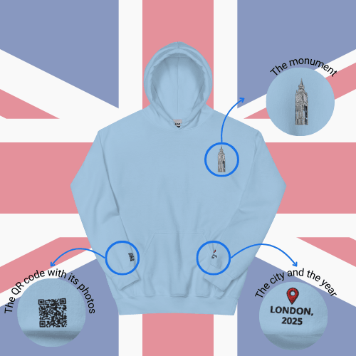 🌐 QR Hoodie - Capitals of The World (London) Wearing Memory