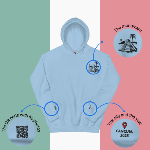 🌐 QR Hoodie - Capitals of The World (Cancun) Wearing Memory