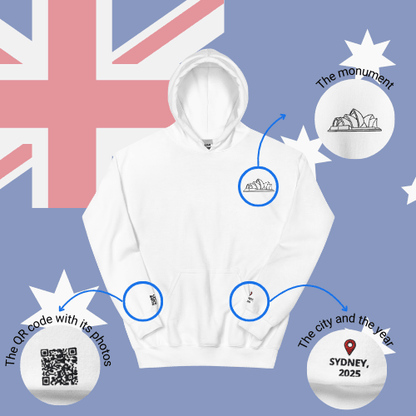 🌐QR Hoodie - Capitals of The World (Sydney) Wearing Memory