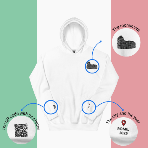 🌐 QR Hoodie - Capitals of The World (Rome) Wearing Memory