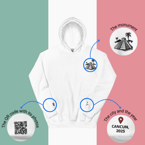 🌐 QR Hoodie - Capitals of The World (Cancun) Wearing Memory