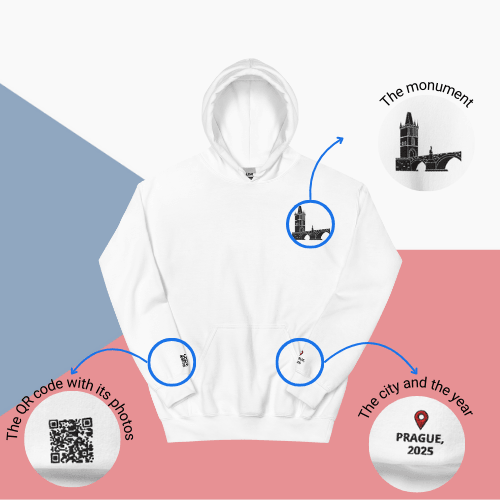 🌐 QR Hoodie - Capitals of The World (Prague) Wearing Memory